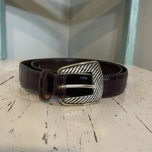 VTG Brighton Leather Brown Croc Embossed Belt Womens #04977 Sz 40 Silver Buckle